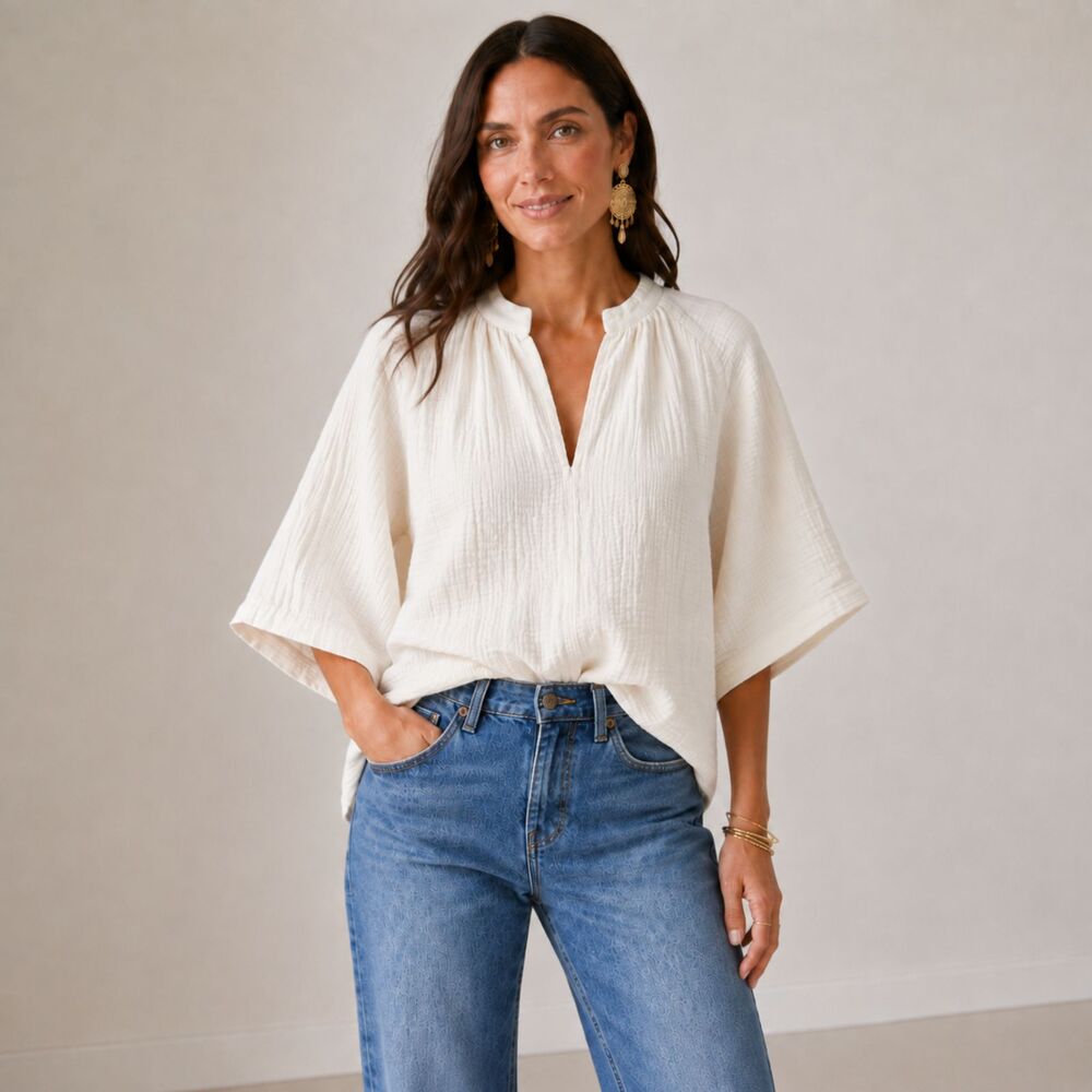 Apiece Apart Organic Cotton Boho Peasant Blouse in Ivory